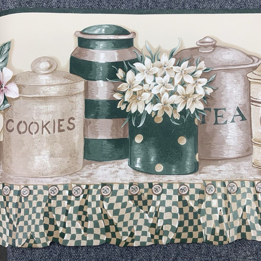 5 Vintage Border Country Kitchen Cannister Set on Hutch Shelf Coffee Tea Cookies - Picture 7 of 7